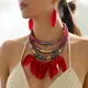 Mode böhmische ethnische Feder Kristall gemischte Choker Halskette Ohrringe Set für Frauen mehr