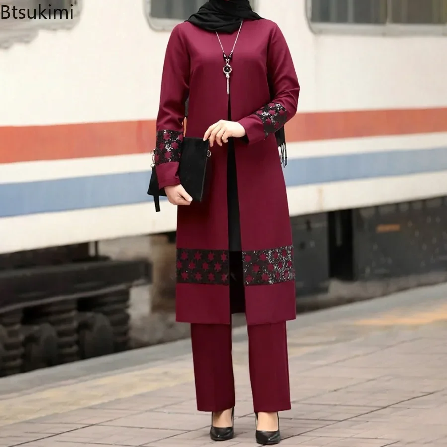 Elegantes Abaya Kleid Muslim 2 Stück Sets Frauen Musulman Mittlerer Osten neue Sets Islam Kleidung Eid Mubarek Ramadan Dubai Abayas Anzug Image