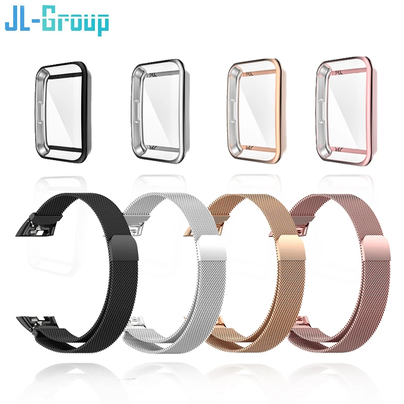 Metallarmband für Huawei Band 6 7-Band mit TPU-Gehäuse, Displayschutzfolie, weicher Film, Honor 6-Armband, Milanese-Magnetschlaufe Image