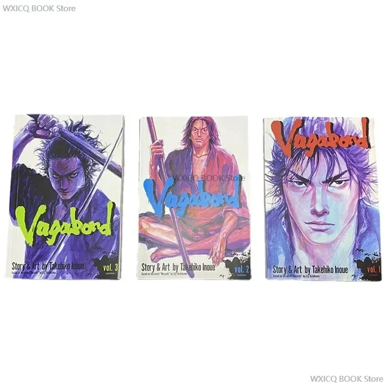 Anime Vagabond Band 1-3 Miyamoto Musashi Japanische Teen Mystery Romance Englisches Comic-Buch Manga-Buch Englische Version