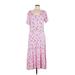 Draper James Casual Dress - Midi V-Neck Short sleeves: Pink Floral Motif Dresses - Women's Size Large