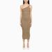 Gold One Shoulder Dress With Rhinestones - Natural - Alessandra Rich Dresses