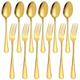 Set Of 12, Golden Stainless Steel Dinner Forks And Spoons, Heavy Duty Fork (6.8in) And Spoon (6.9in) Cutlery Set - Golden For Restaurants