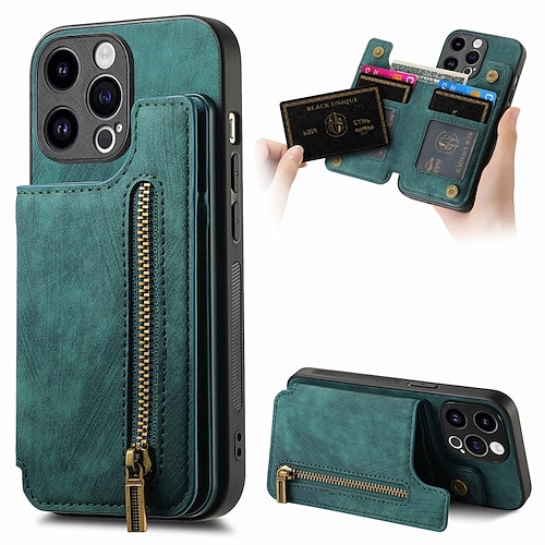 Handy Hülle Handyhüllen Für iPhone 17 Pro Max 17 Air 16 15 14 Pro Max Plus 13 12 11 Pro Max Mini Rückseite Mit Ständer Kartenfach Stoßfest Retro TPU PU-Leder Image