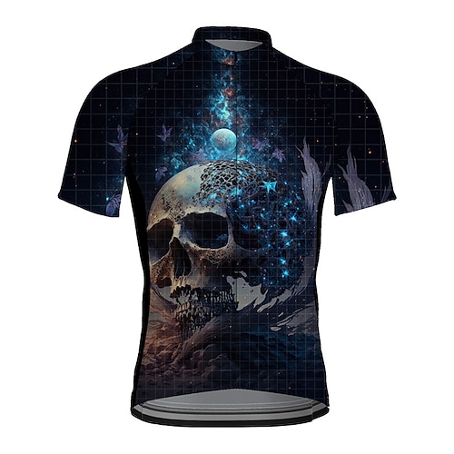 Herren Radtrikot Schädel Lustig Kurzarm Fahhrad T-Shirt Trikot Oberteil mit 3 Gesäßtaschen Mountainbike MTB Straßenradsport Schnelltrocknend Reflektierende Streifen Rückentasche Feuchtigkeitsableitend Image