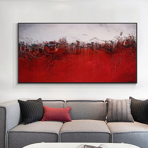 Handgefertigtes Ölgemälde auf Acryl-Leinwand, Wandkunst, Dekoration, moderner Zhao-Wuji-kiminimalistischer Stil, rote abstrakte Textur für Heimdekoration, gerolltes, rahmenloses, ungedehntes Gemälde Image
