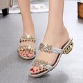 Damen Sandalen Glitzernde Sandalen Outdoor Täglich Strand Einfarbig Sommer Funkelnder Glitzer Blockabsatz Offene Spitze Elegant Süß Wanderschuhe PU Leder Halbschuhe Schwarz Silber Gold