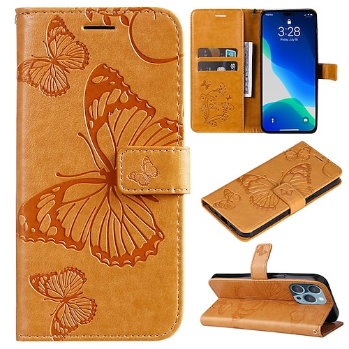 Handy Hülle Handyhüllen Für iPhone 17 Pro Max 17 Air 16 15 14 Pro Max Plus 16e 13 12 11 Pro Max Mini Brieftaschenhülle Magnetisch Vollschutz Mit Handgelenkschlaufe Schmetterling TPU PU-Leder Image