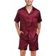 Men's Sleepwear Pajama Set Pajama Top and Shorts 1 set Plain Fashion Stylish Classic Home Daily Bed Polyester Comfort Breathable Soft Lapel Short Sleeve Shirt Shorts Button Elastic Waist Summer Black