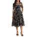 Sequin Floral Embroidery Fit & Flare Cocktail Midi Dress