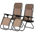 YRLLENSDAN Zero Gravity Chairs Set of 2 Patio Chairs Lawn Chairs with Removable Pillow and Cup Holder Outdoor Lounge Chairs Set of 2 Reclining Beach Chair for Lawn Patio Balcony Tan