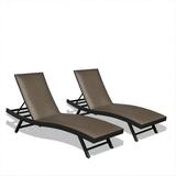 Outdoor Pe Wicker Chaise Lounge - Set Of 2 Patio Reclining Chair Furniture Set Beach Pool Adjustable Backrest Recliners Padded With Quick Dry Foam (Brown 2 Lounge Chairs)