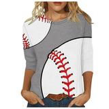 Women s Baseball Graphic Tops Basic Tees for Sports 3/4 Sleeve Tunic Tops Loose Fit Flowy Summer Clothes for Teen Girls Y2K Tops Dressy Casual Round Neck Blouse Vintage Fashion 2024 Gray T Shirts L