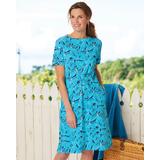 Appleseeds Women's Boardwalk Knit Print Drawstring-Waist Dress - Blue - PXL - Petite