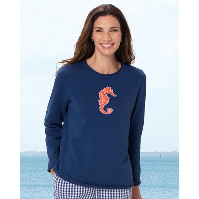 Appleseeds Women's Seaside Charm Cotton Jacquard Sweater - Blue - M - Misses