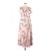 Monique Lhuillier Bridesmaid Cocktail Dress - Wrap: Pink Floral Dresses - Women's Size 20