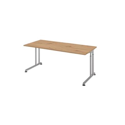 bümö höhenverstellbarer Schreibtisch Z-Serie 180x80 cm in Asteiche, Gestell in Silber - großer PC Tisch für's Büro manuell höhenverstellbar, Image