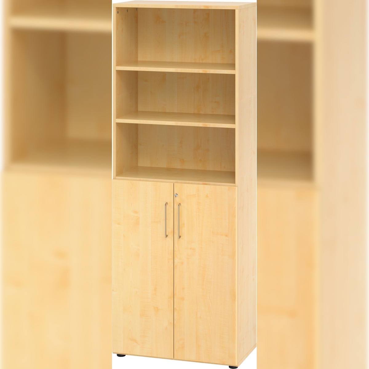 bümö Aktenregal & Schrank abschließbar, Büroschrank Regal Kombination Holz 80cm breit in Ahorn - abschließbarer Schrank für's Büro & Arbeitszimmer, Image