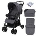 Puggle Starmax Pushchair Stroller with Raincover, Universal Footmuff and Changing Bag with Mat - Slate Grey