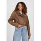 Brave Soul Womens Brown 'Vic' Faux Leather Cropped Biker Jacket - Size 16 UK