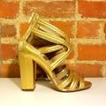 Michael Kors Shoes | Gorgeous Michael Kors Metallic Gold Snakeskin Leather Strappy Heels Designer Hot | Color: Gold | Size: 7.5