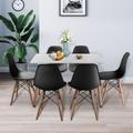 (White Table & 6 Black Chairs) 1.1m Rectangle Scandi Style Kitchen Table 6 Chairs