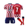 (26(140-150CM)) Atletico Madrid Home Jersey 2022/23 Joao Felix No.7 Soccer Jersey 3-Pieces Kits For Kids Adults
