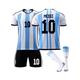 (28(150-160CM)) Argentina Men's Home World Cup Jersey Messi #10 Soccer T-Shirt Shorts Kits Football 3-Pieces Sets