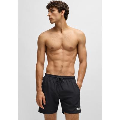 Badeshorts BOSS "Starfish", Herren, Gr. L, N-Gr, schwarz (schwarz 001), Microfaser, Microfaser, unifarben mit Farbeinsatz, sportlich, Badehosen, mit Kontraststreifen Image
