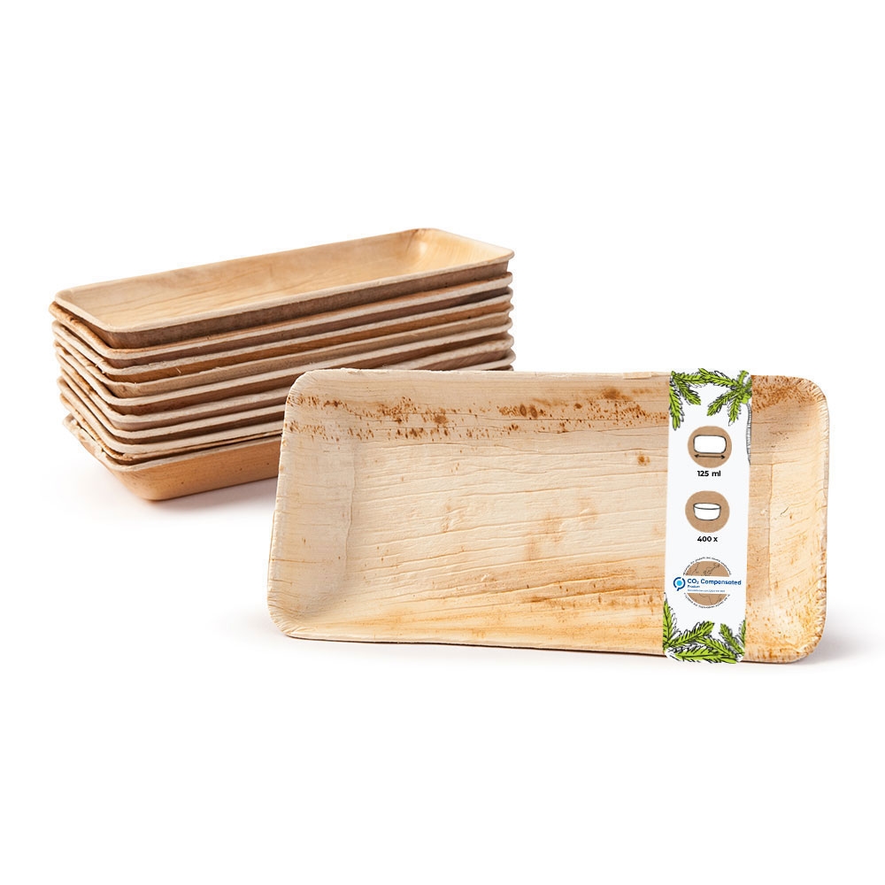 BIOZOYG 400 Stück Dipschälchen 125ml rechteckig Einwegschälchen Palmblattschälchen Snackschälchen, kompostierbar, ideal für Fingerfood und Snacks Image