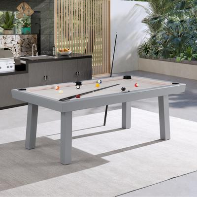 Norwalk Indoor/Outdoor 8ft Slate Pool Table Dining Set with 2 Benches & Accessories, Cement Finish - N/A