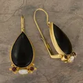 Boucles d'oreilles pendantes à levier plaqué or jaune onyx noir pour femme perle élégante boucle