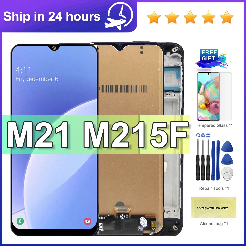 Getestet amoled lcd mit rahmen für samsung m21 2020 lcd m215 display SM-M215F/ds lcd bildschirm touch digitalis ierer Image