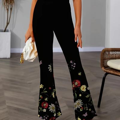 TEMU Floral Print Flare Leg Pants, Elegant Waist Pants, Women's Clothing Image