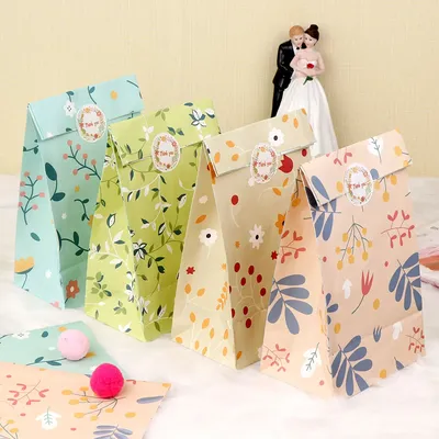 12pcs Floral Party Favor Bags Watercolor Flowers Paper Gift Bags, Goodie Candy Treat Bags with