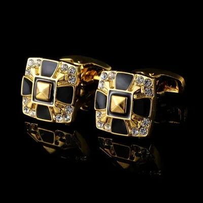 High Quality Golden Black Square Crystal Men's Business Enamel Cufflinks Dress Accessories French