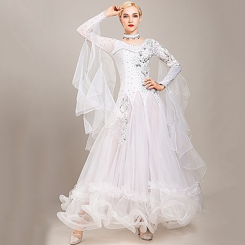 Für den Ballsaal Kleid Stickerei Farbaufsatz Kristalle / Strass Damen Leistung Party Langarm Tüll Eis-Seide Image