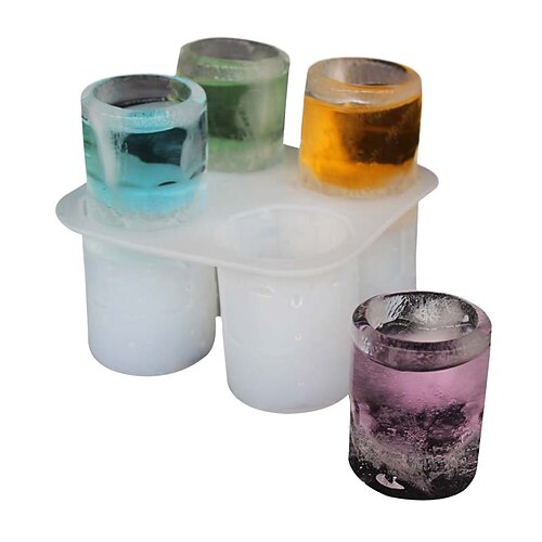 1 Stück Silikon-Eisformen für Schnapsgläser, Eiswürfelschalen für den Gefrierschrank mit 4 Mulden, Eisform für Schnapsgläser, wiederverwendbare Whiskyglas-Eiswürfel, fasst jeweils 28,3ml, 3,3cm Image