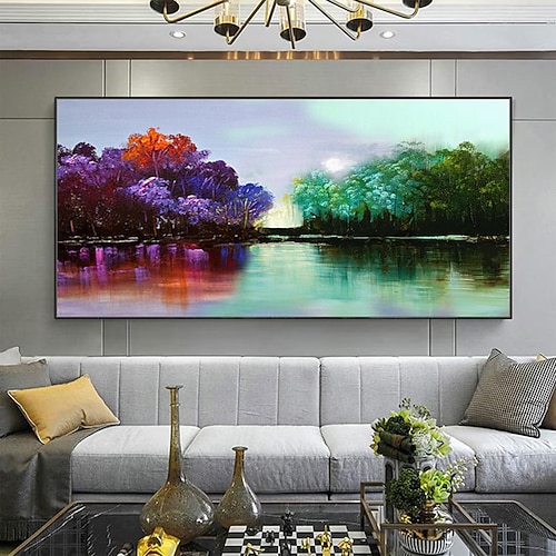 Mintura handgefertigte Ölgemälde mit Waldlandschaft auf Leinwand, große Wandkunst, Dekoration, modernes abstraktes Baumbild für die Inneneinrichtung, gerolltes, rahmenloses, ungedehntes Gemälde Image