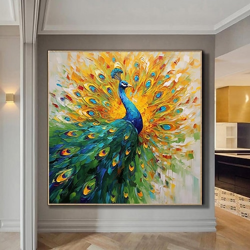 Pfau Leinwand handgemalt elegante Pfau Wandkunst lebendige Vogel handgemachte Tiere Wand Dekor Malerei auf Leinwand Pfau Wohnkultur Image
