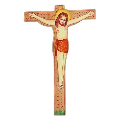 'Hand-Painted Jesus Christ Kadam Wood Magnet from India'