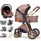 3 in 1 Baby Stroller Travel Systems Bassinet Stroller for Foldable Baby Stroller with Easy Fold Stroller Footmuff Blanket Cooling Pad Rain Cover Backpack Mosquito Net C