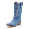 Cowboy Boots LASCANA, Damen, Gr. 42, blau (denimblau), Obermaterial: 95% Textilmaterial, 5% Rindsleder. Futter: 100% Lederimitat. Decksohle: 100% Lederimitat. Laufsohle: 100% Synthetik, unifarben, casual, Schuhe Cowboystiefel Schlupfstiefel, Cowboy...