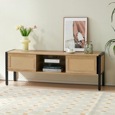 TV stand with variable color light strip, double sliding doors