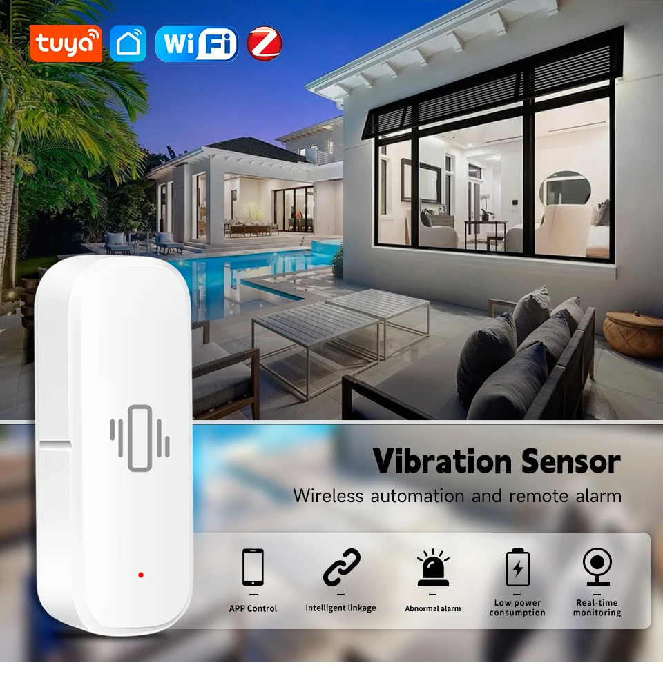 Tuya Smart Life Vibration Sensor ZigBee WiFi Tuya Sensor Monitor App Steuerung Sicherheit Schutz Zigbee Sensor Motion ShockAlarm Image
