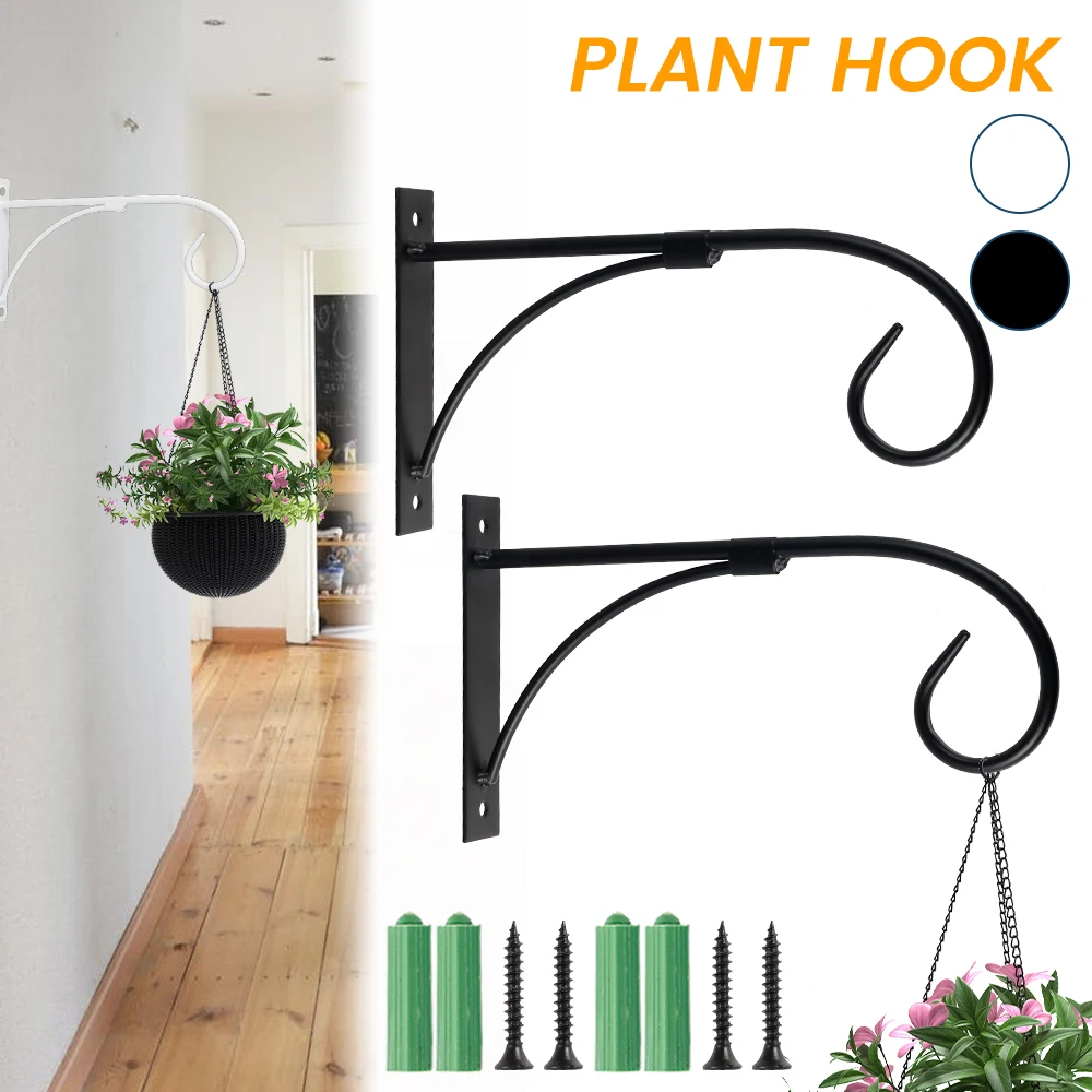 2Pcs Hängen Anlage Haken Blumentöpfe Korb Halter Aufhänger Eisen Kunst Garten Wand Halterung Topf rack Dekorative rack Geländer garten Image