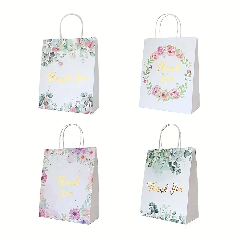 12 pezzi sacchetti di carta regalo di ringraziamento con manici Design floreale sacchetti di ringraziamento per affari, Boutique, regali, bomboniere