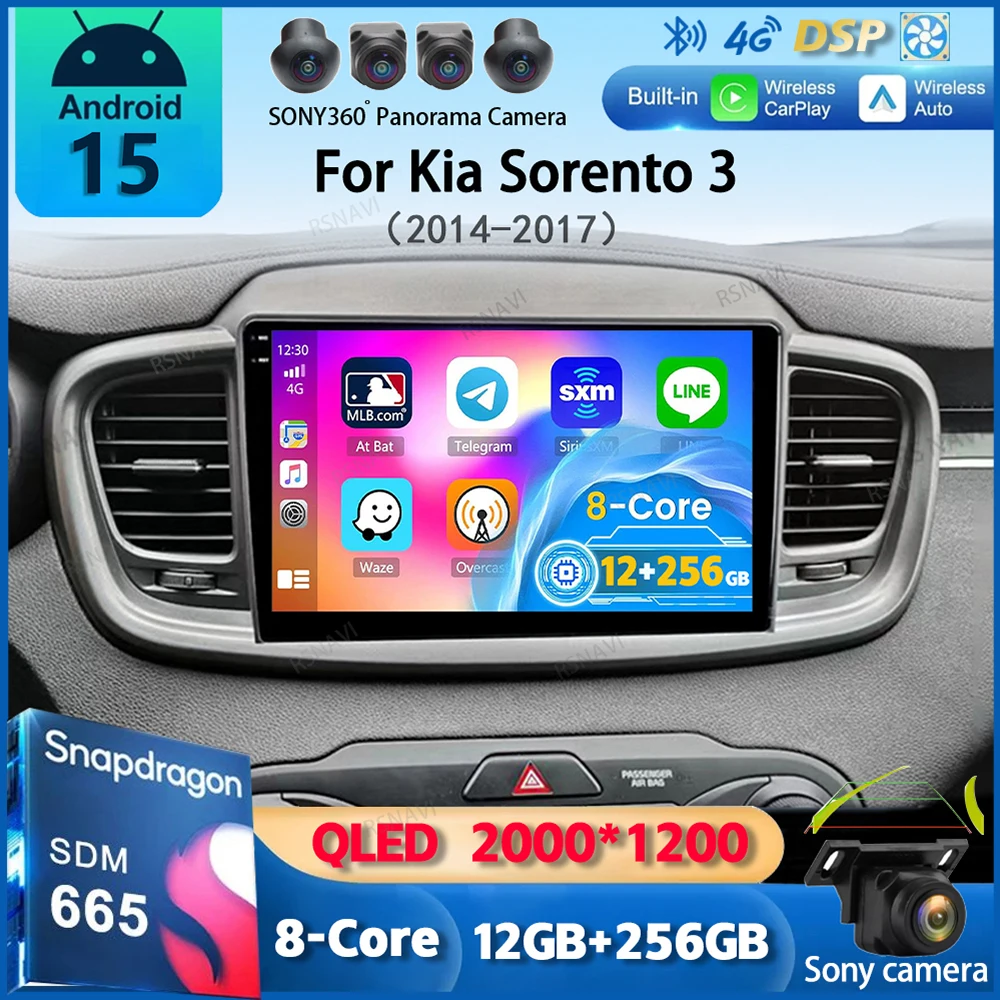 Android 15 Carplay Auto 4G + WIFI Für Kia Sorento 3 2015 2016 2017 2018 GPS Auto Radio navigation Multimedia Video Player Stereo BT Image