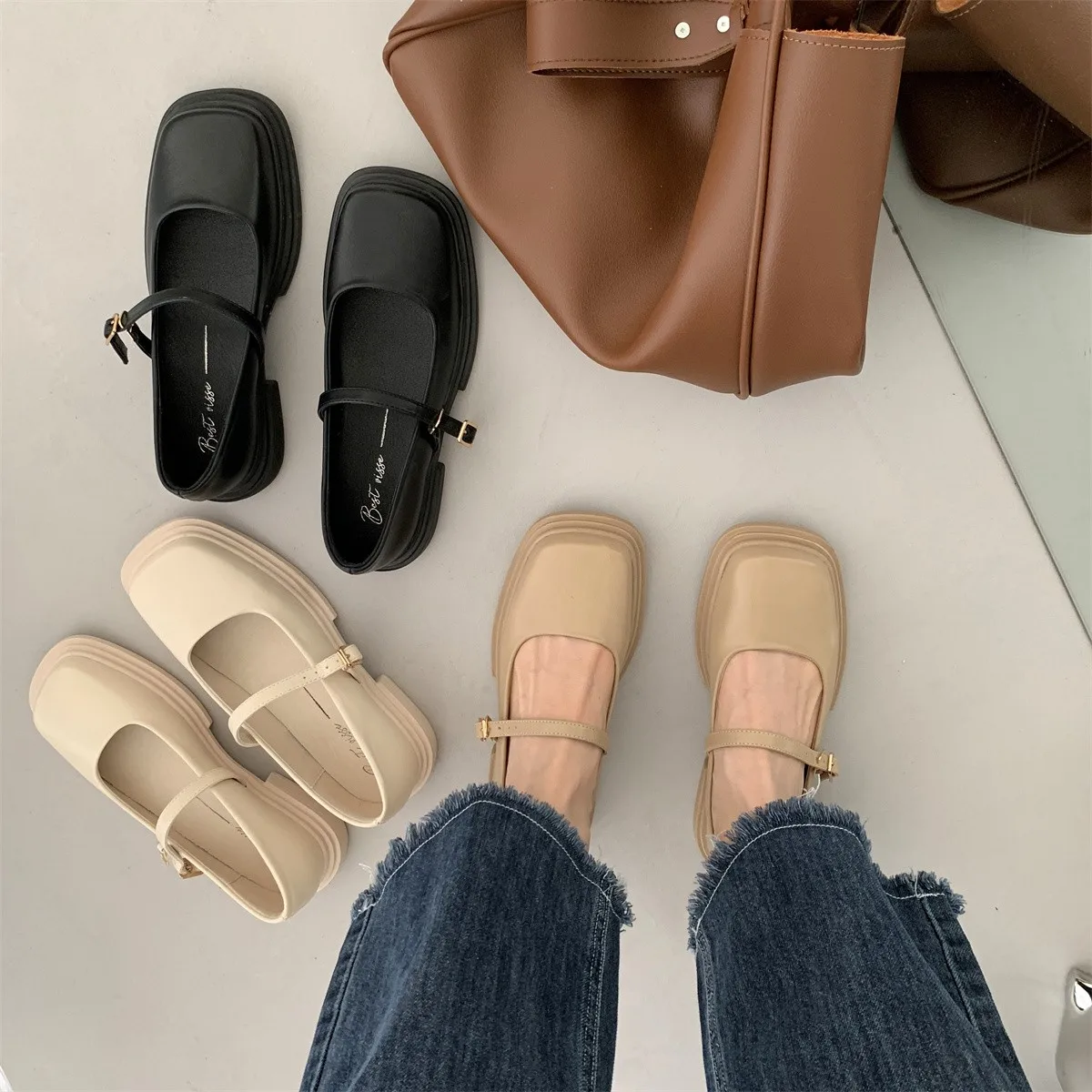 Koreanische Schuhe weibliche Schuhe quadratische Zehen britischen Stil Oxfords Frauen 2023 Kleid bequeme adrette Leder Retro Sommer neu med damen schuhe lederschuhe runde zehe mary janes loafer