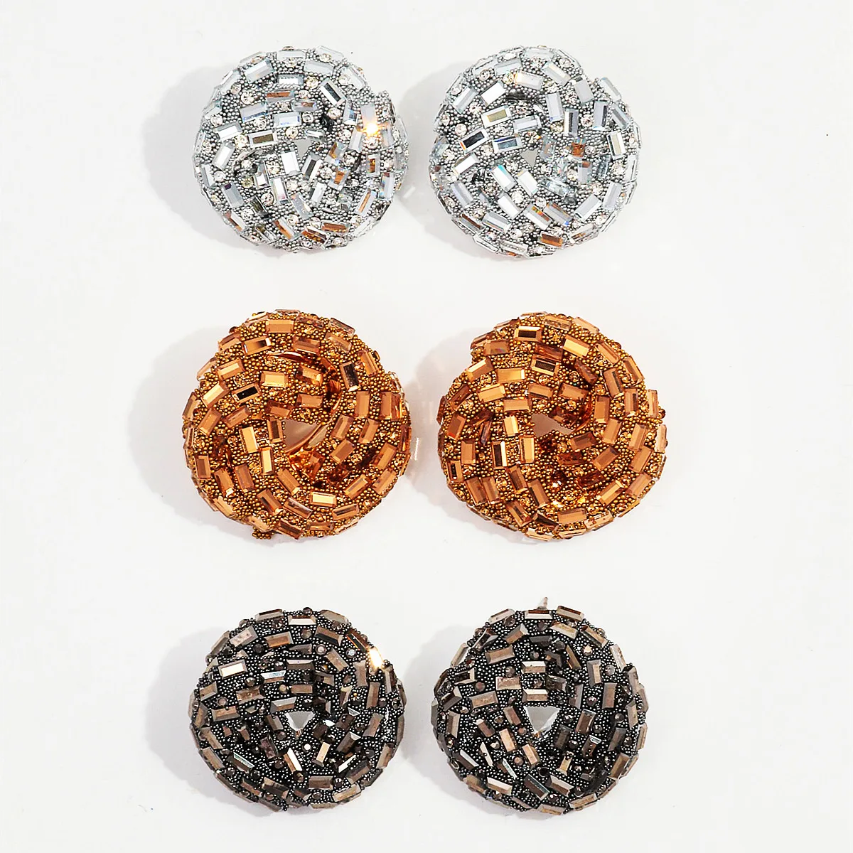 Trendy Große Runde Glänzende Kristall Stud Ohrring für Frauen Mädchen Glänzende Geometrische Halbkreis Gold/Silber Farbe Ohrringe Schmuck geschenk Image